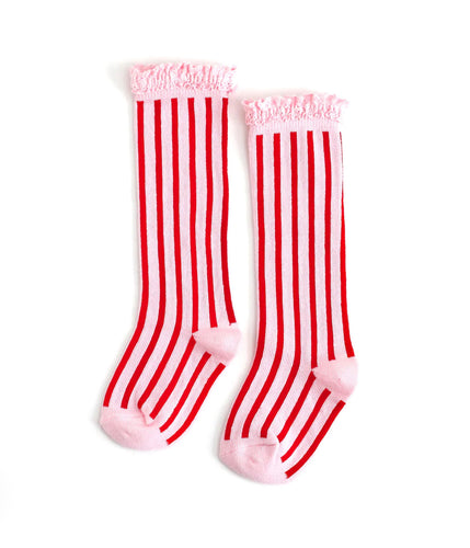 Candy Stripe Color Lace Knee High Socks
