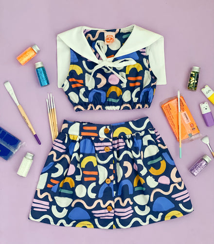 Falda y Crop Top Geométrico/Azul Mod 1957