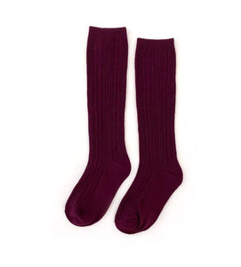 Wine Color Knit Knee High Socks