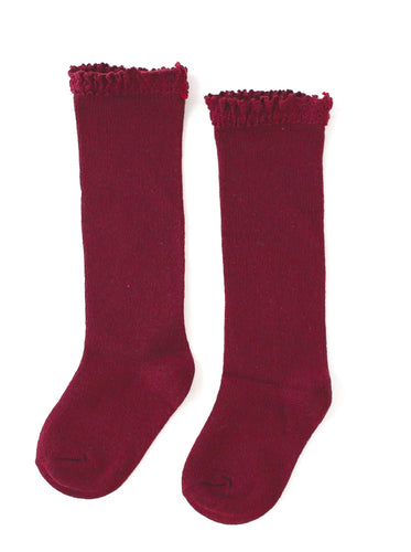 Crimson lace thigh high socks