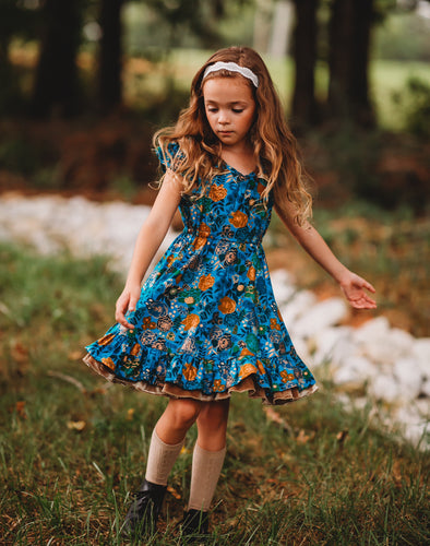 Vestido Flores Azul/Dorado Modelo 1962