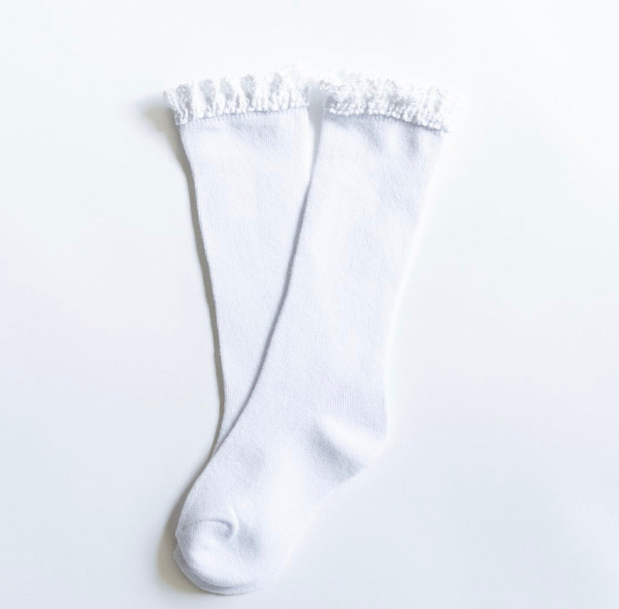 White lace knee high socks